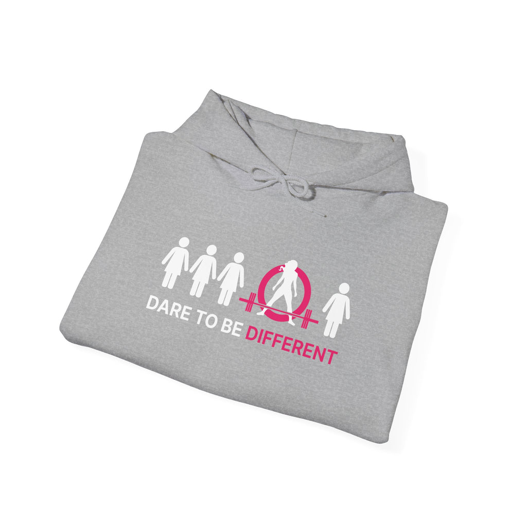 Dare To Be Different - Deadlift - Unisex Heavy Blend Hooded Sweatshirt - White Print on Front & Arm