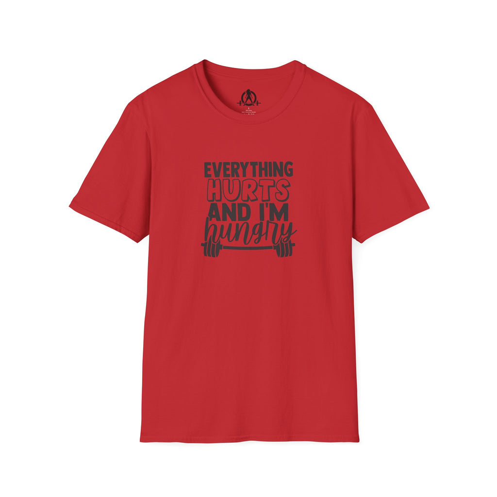 Everything Hurts & I'm Hungry - Unisex Softstyle T-Shirt - Black Print on Front Plain Back