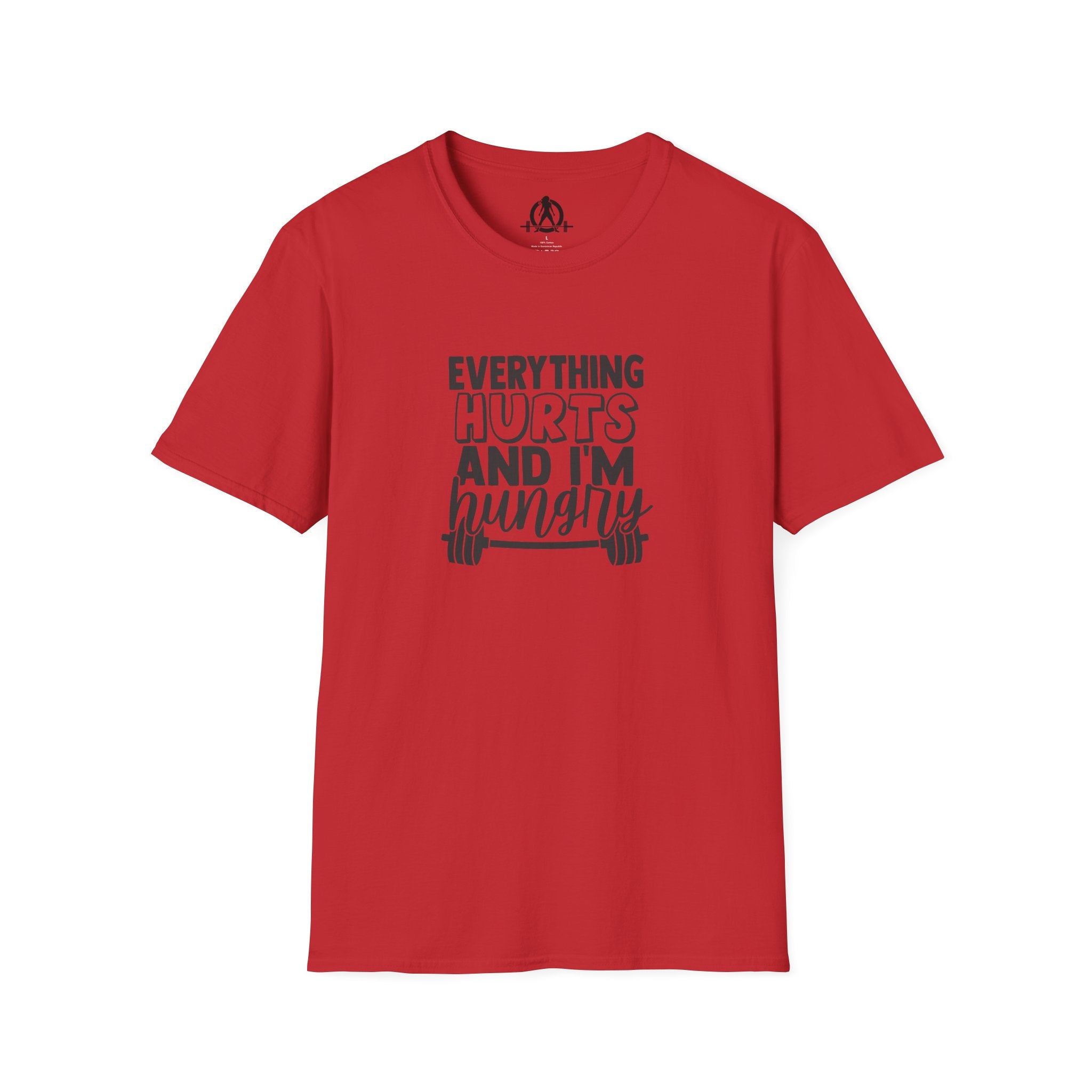 Everything Hurts & I'm Hungry - Unisex Softstyle T-Shirt - Black Print on Front Plain Back