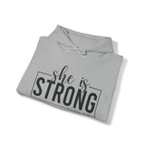 She is Strong - Unisex Heavy Blend Hooded Sweatshirt - Dark Logo - Plain Back