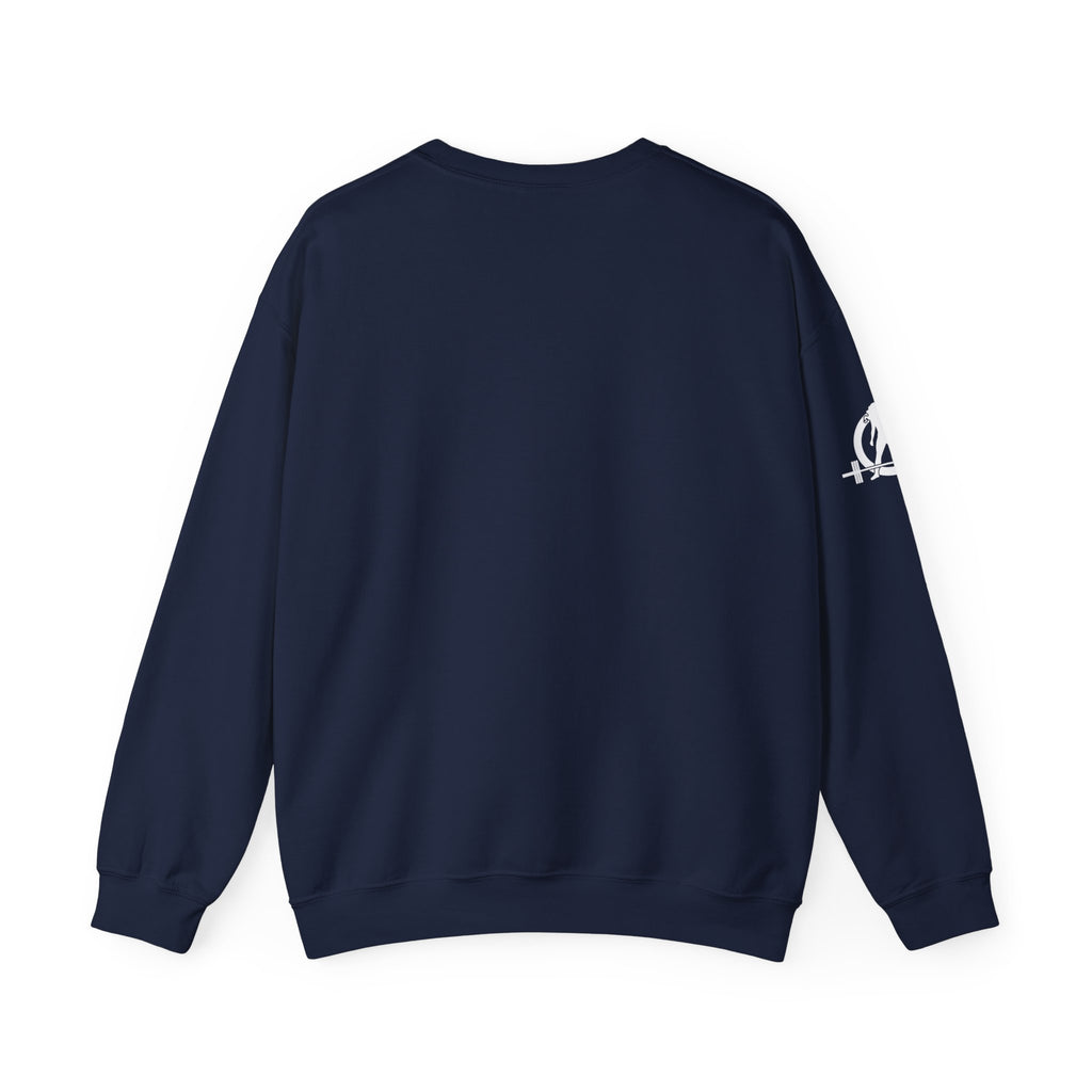She is STRONG - Unisex Heavy Blend™ Crewneck Sweatshirt - Front White Logo - Plain Back