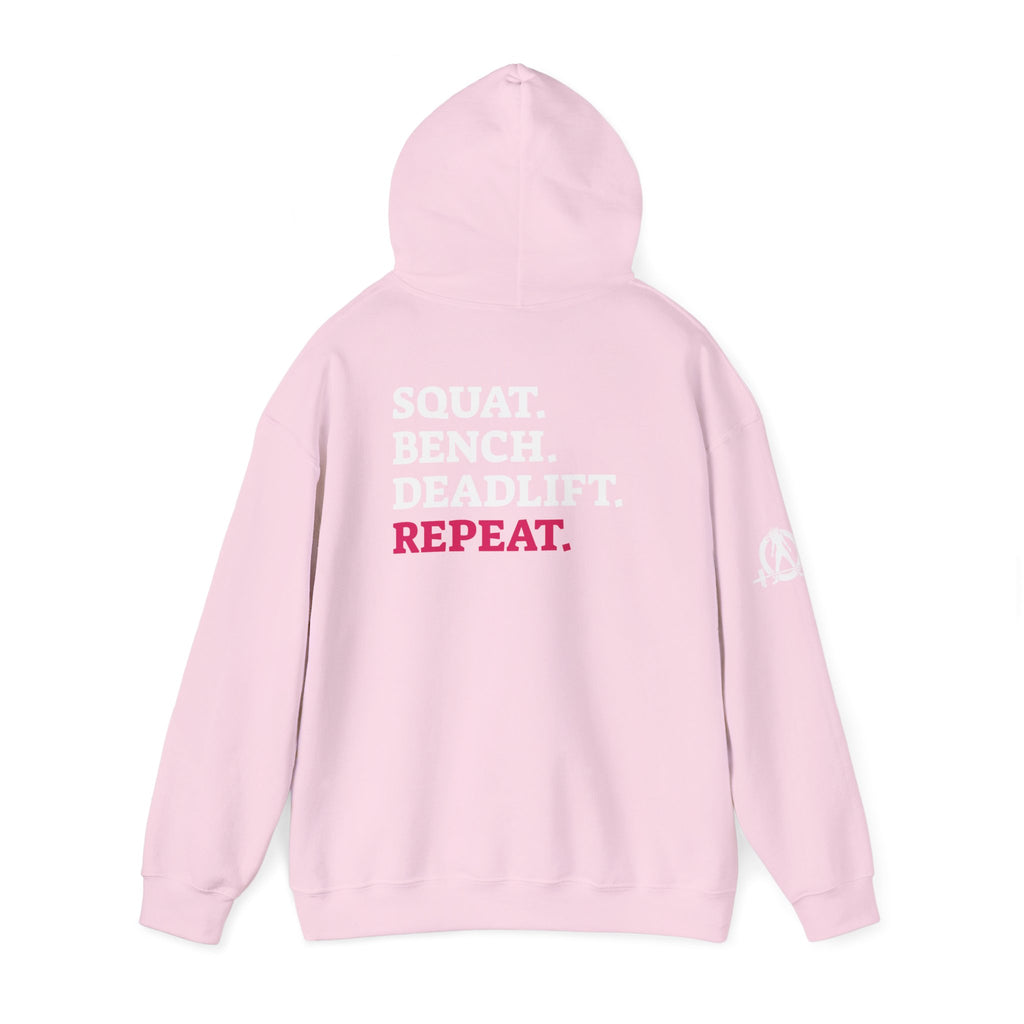 WWLW “Squat • Bench • Deadlift • Repeat” Hoodie - White Logo on Back
