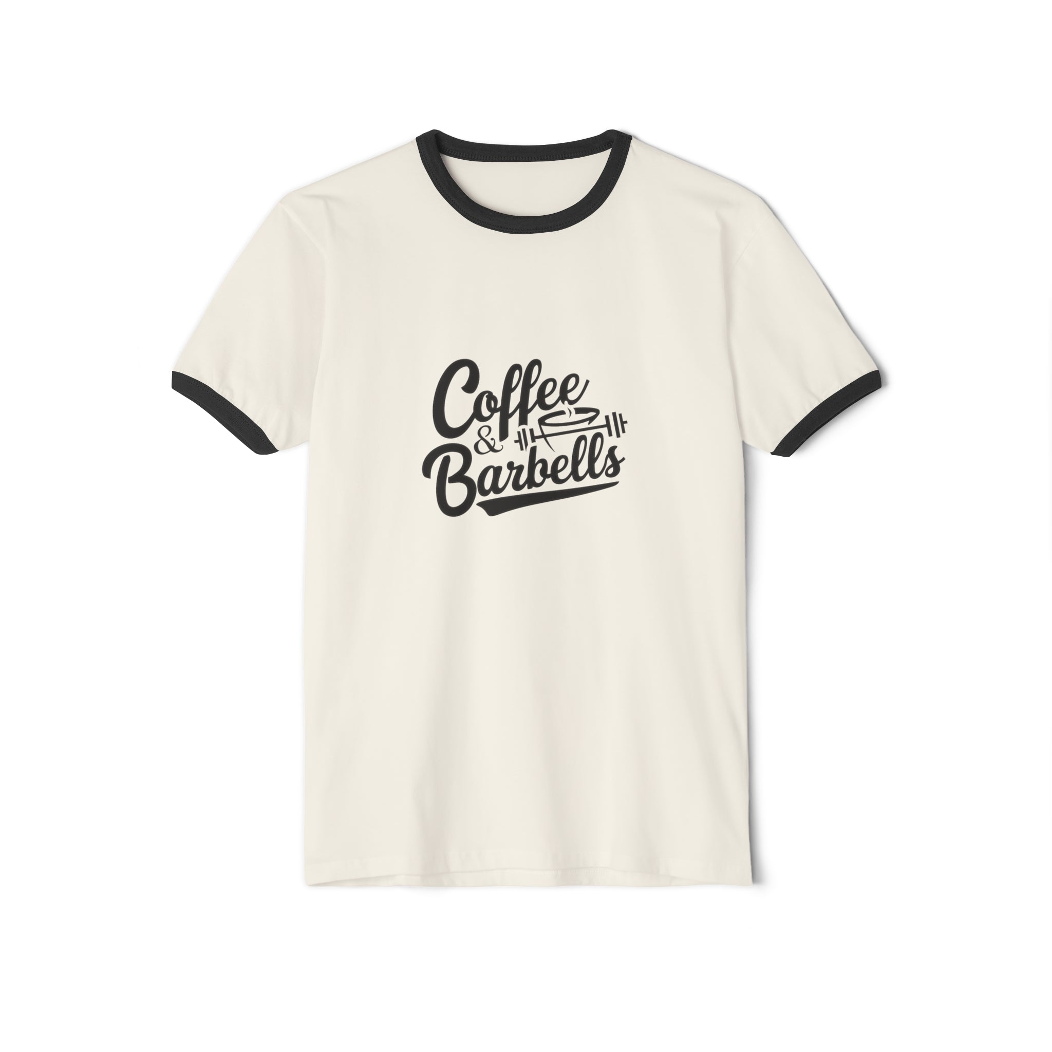 Coffee & Barbells  - Unisex Cotton Ringer T-Shirt - Black Logo Plain Back