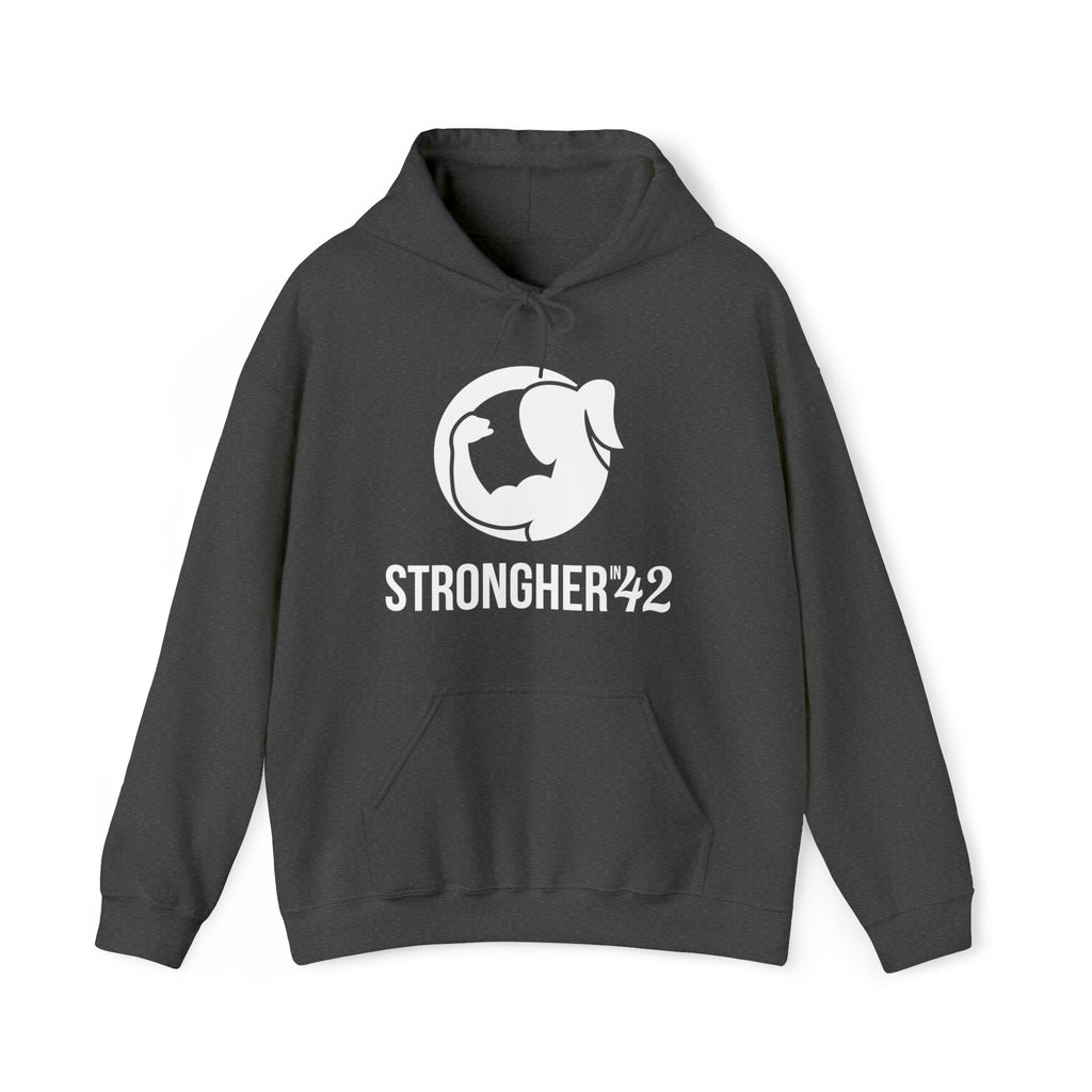 Strong Her in 42 - Classic Logo White - Unisex Heavy Blend Hooded Sweatshirt