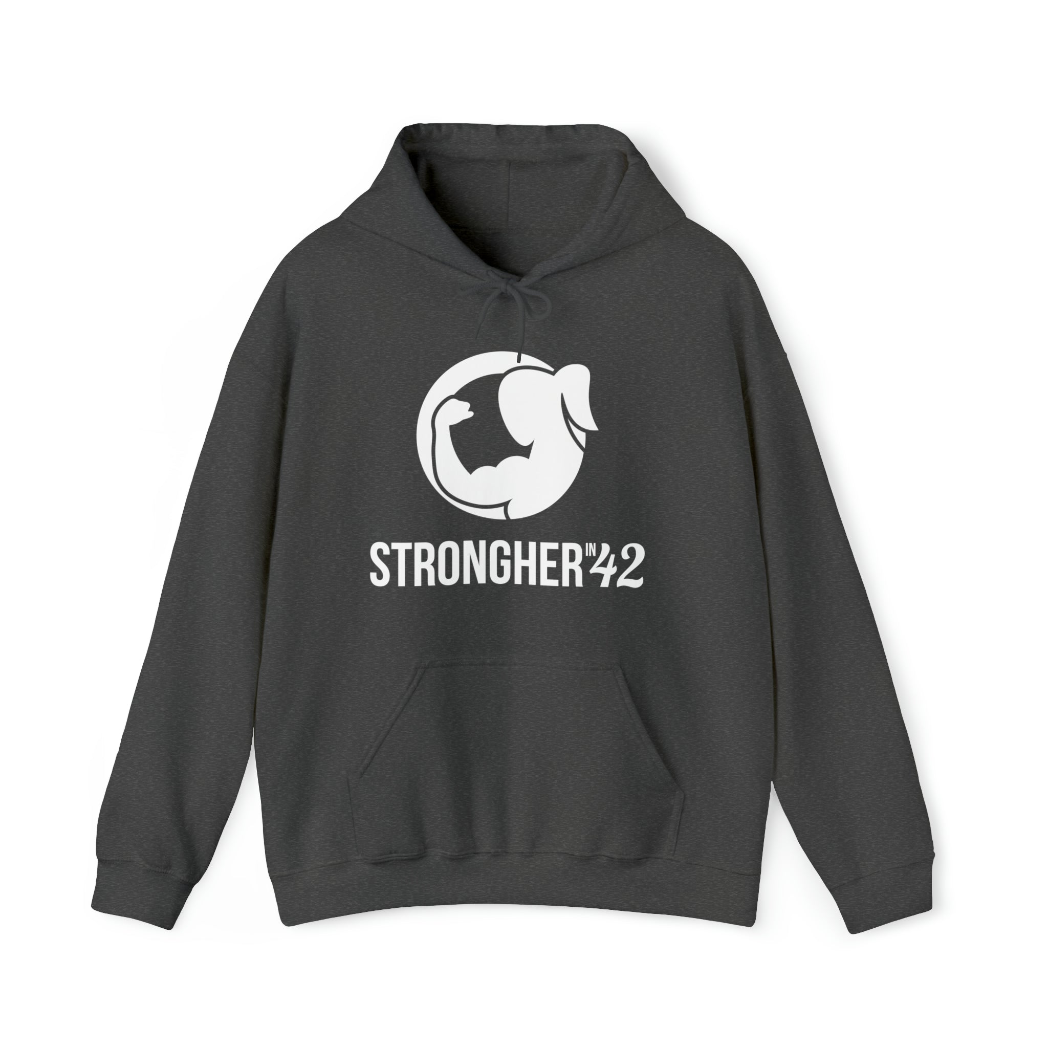 Strong Her in 42 - Classic Logo White - Unisex Heavy Blend Hooded Sweatshirt