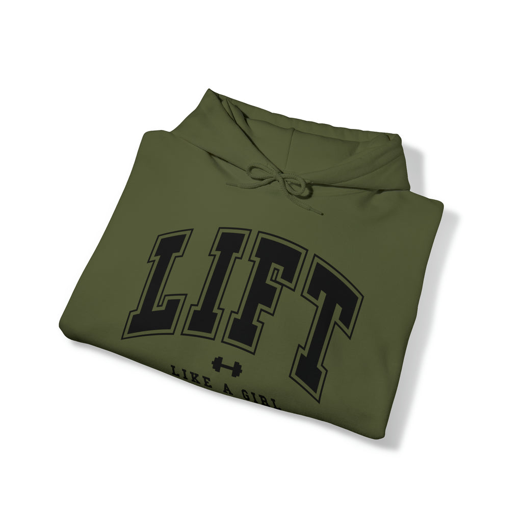 Lift Like.A Girl - Unisex Heavy Blend Hooded Sweatshirt - Black Logo on Front & Right Sleeve