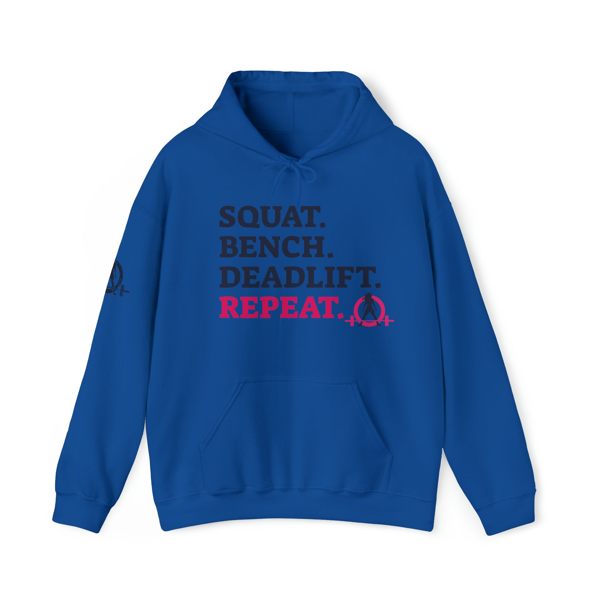 Squat Bench Deadlift Repeat - Unisex Heavy Blend Hooded Sweatshirt - Light WWLW Logo - Pink- Plain Black