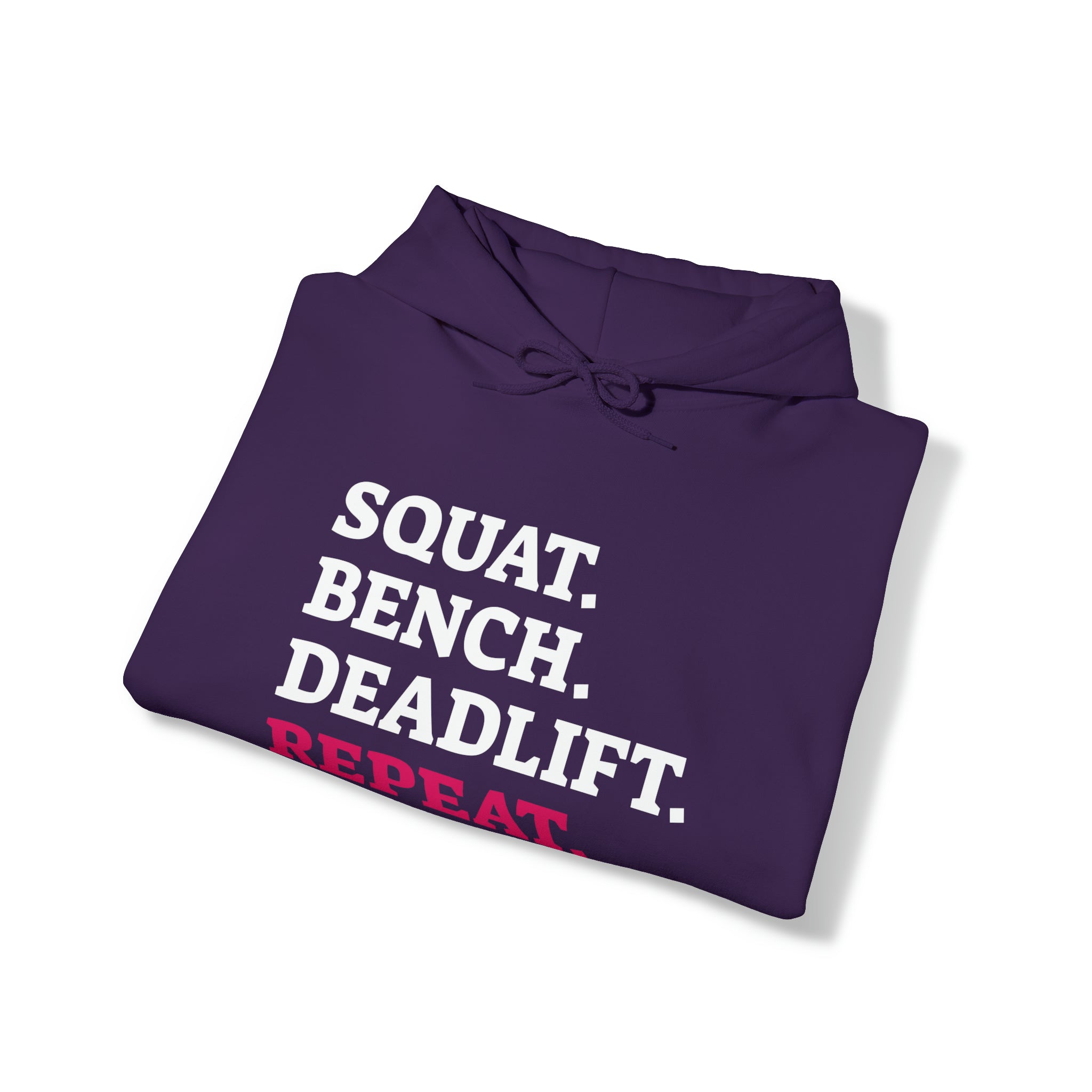 Squat Bench Deadlift Repeat - Unisex Heavy Blend Hooded Sweatshirt - Dark Logo - Pink - Plain Black