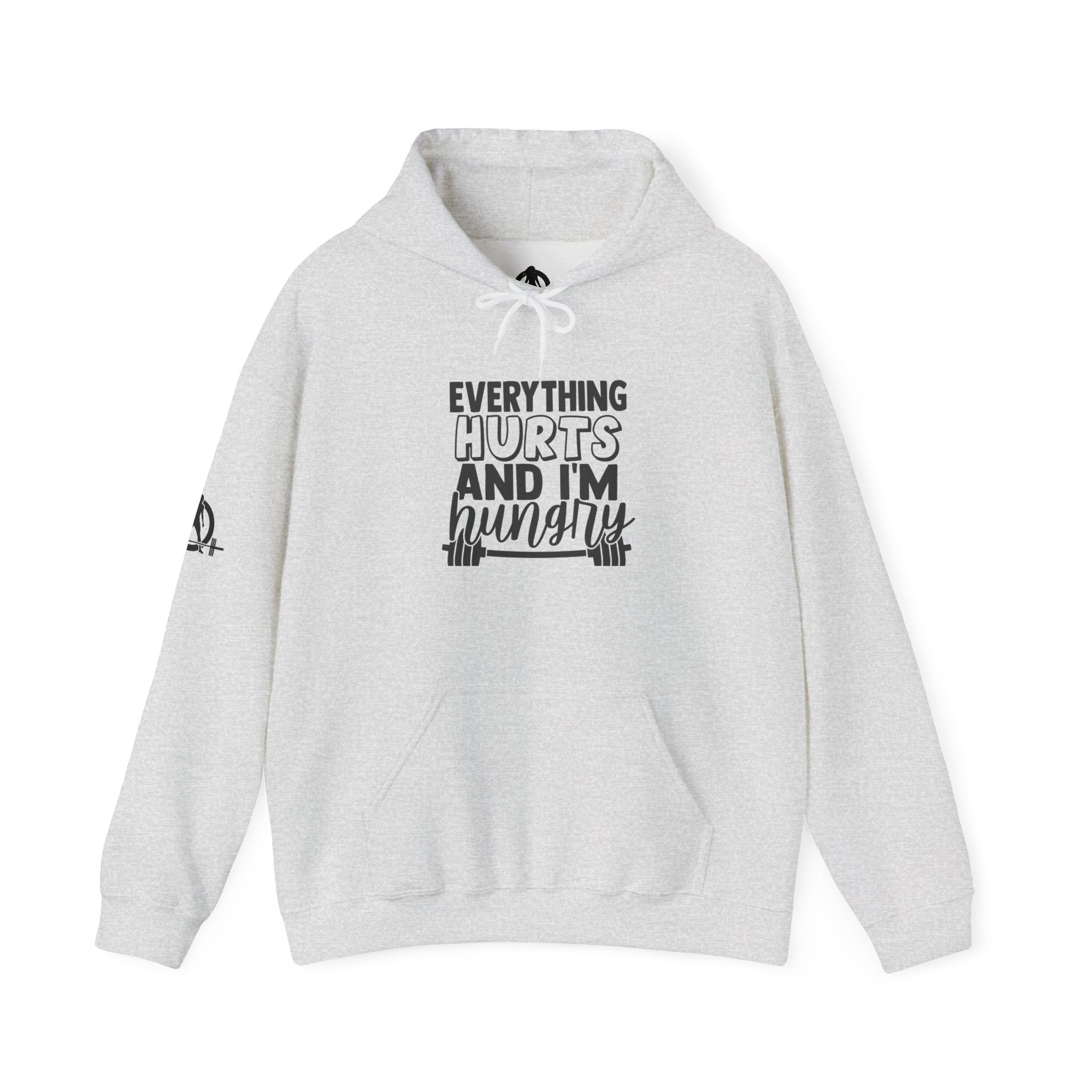 Everything Hurts & I'm Hungry  - Unisex Heavy Blend Hooded Sweatshirt  - Black Print Front/Arm