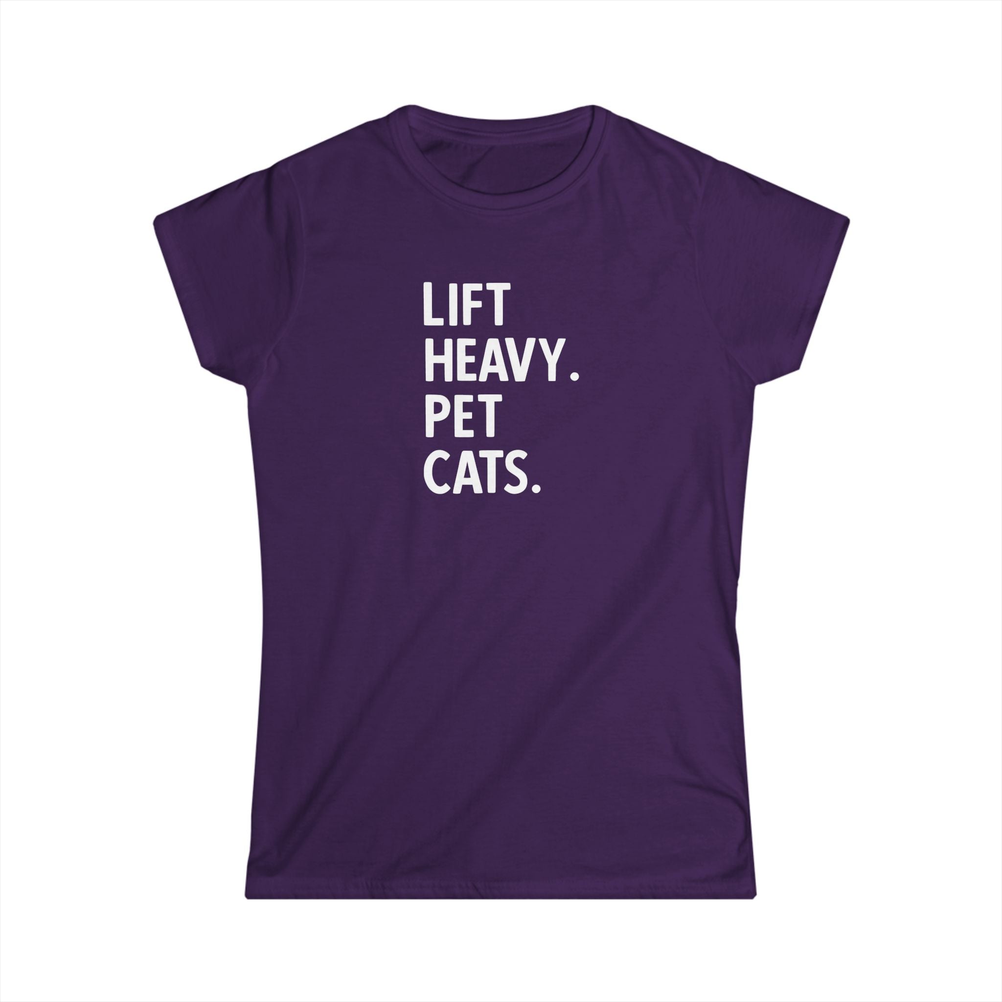 Lift Heavy Pet Cats - Women's Softstyle Tee - White Logo Front - Plain Back