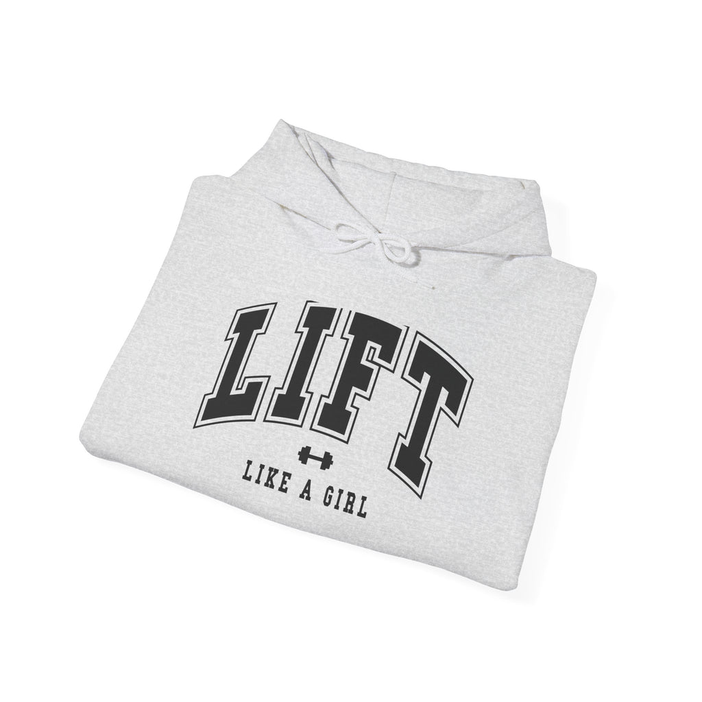Lift Like.A Girl - Unisex Heavy Blend Hooded Sweatshirt - Black Logo on Front & Right Sleeve
