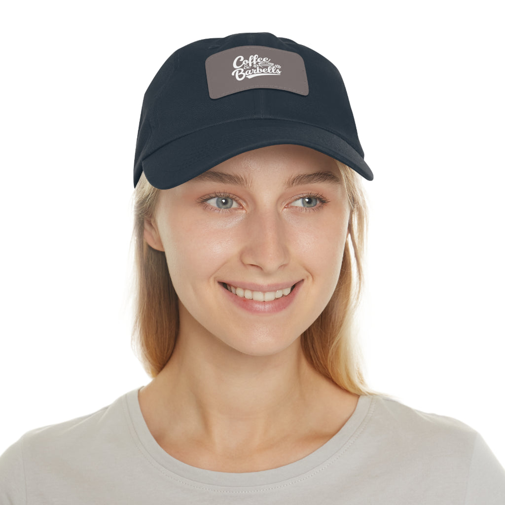 Coffee & Barbells - Dad Hat with Leather Patch (Rectangle) - White Font