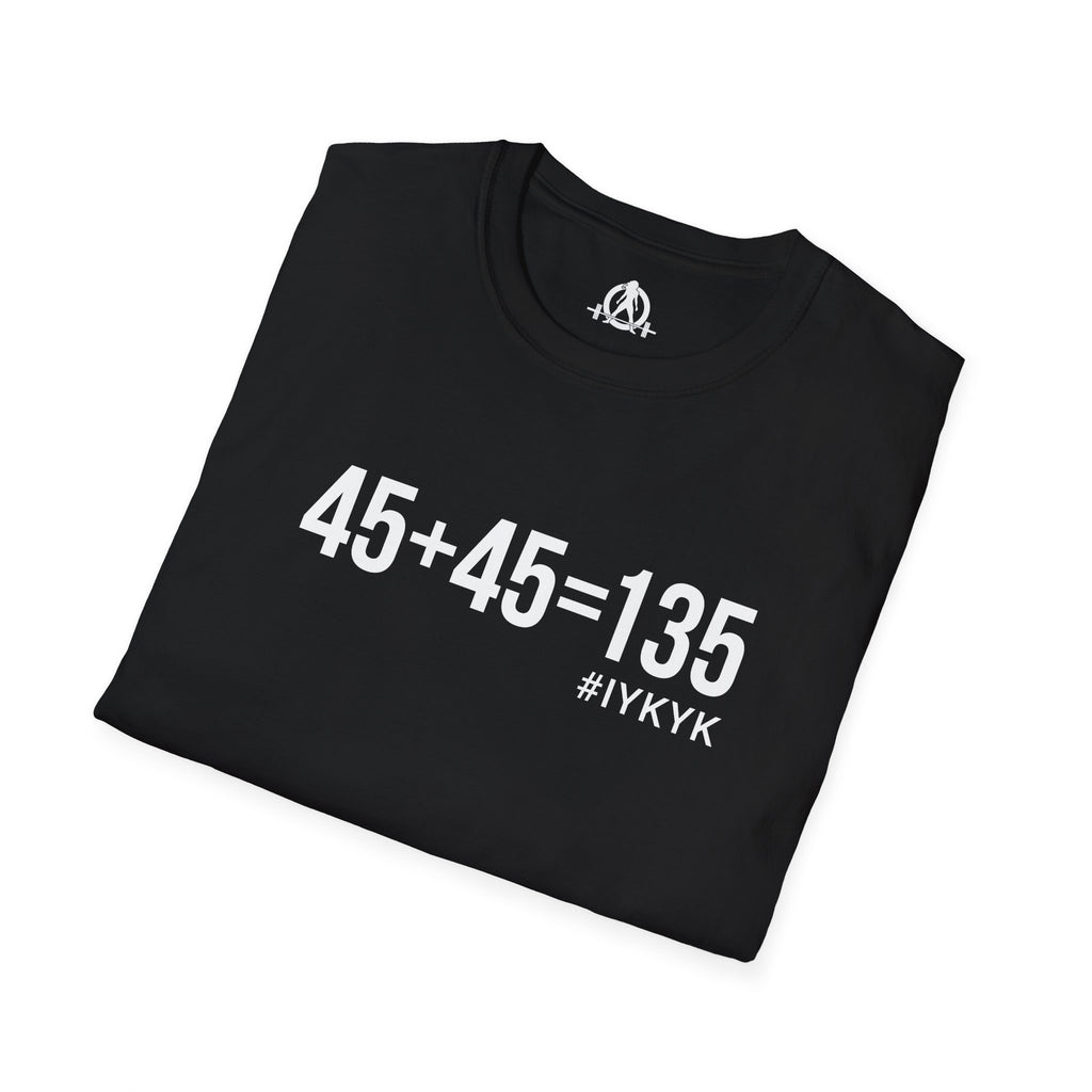 45 + 45 = 135  - Unisex Softstyle T-Shirt - Print on Front Plain Back