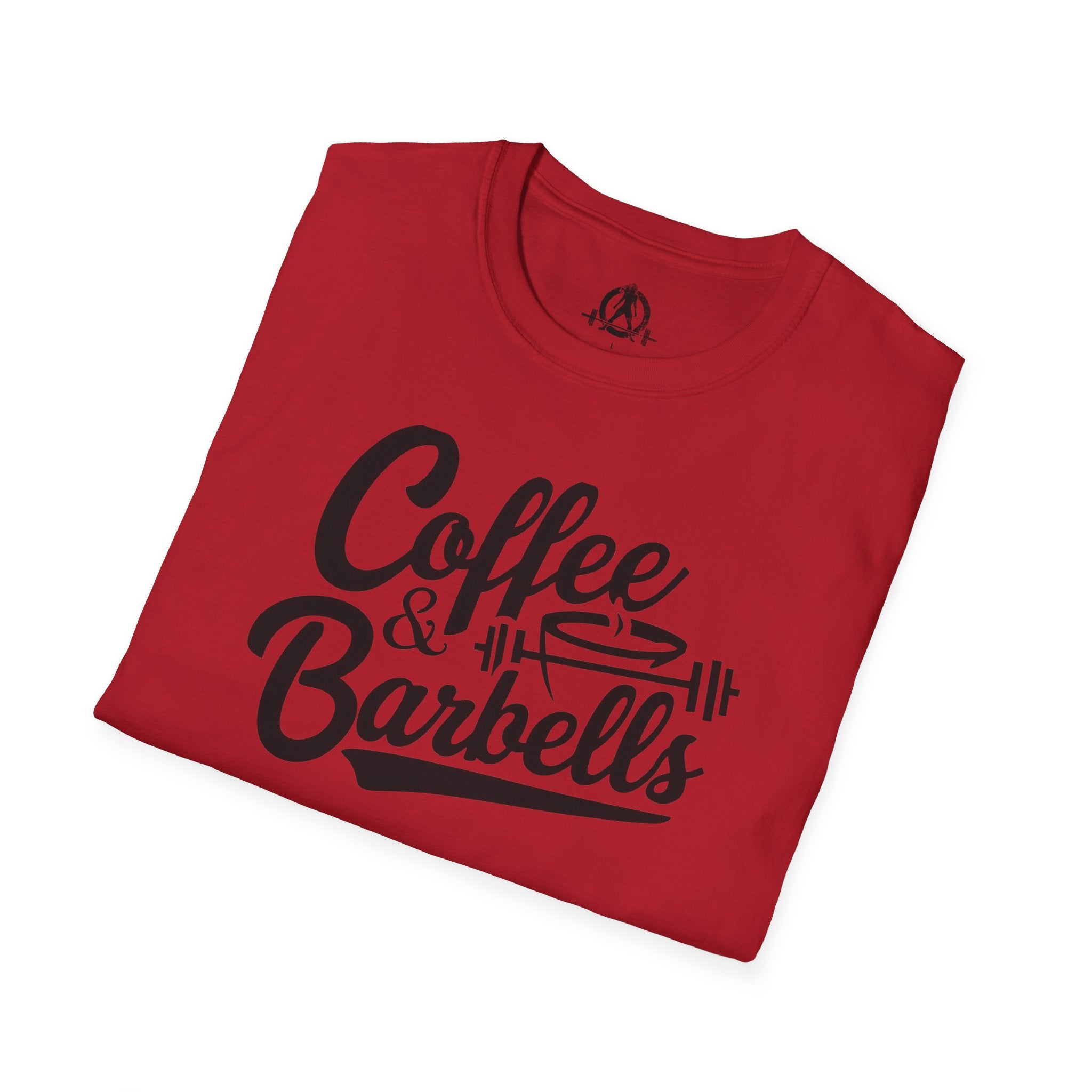 Coffee & Barbells - Unisex Softstyle T-Shirt - Black Print on Front Plain Back