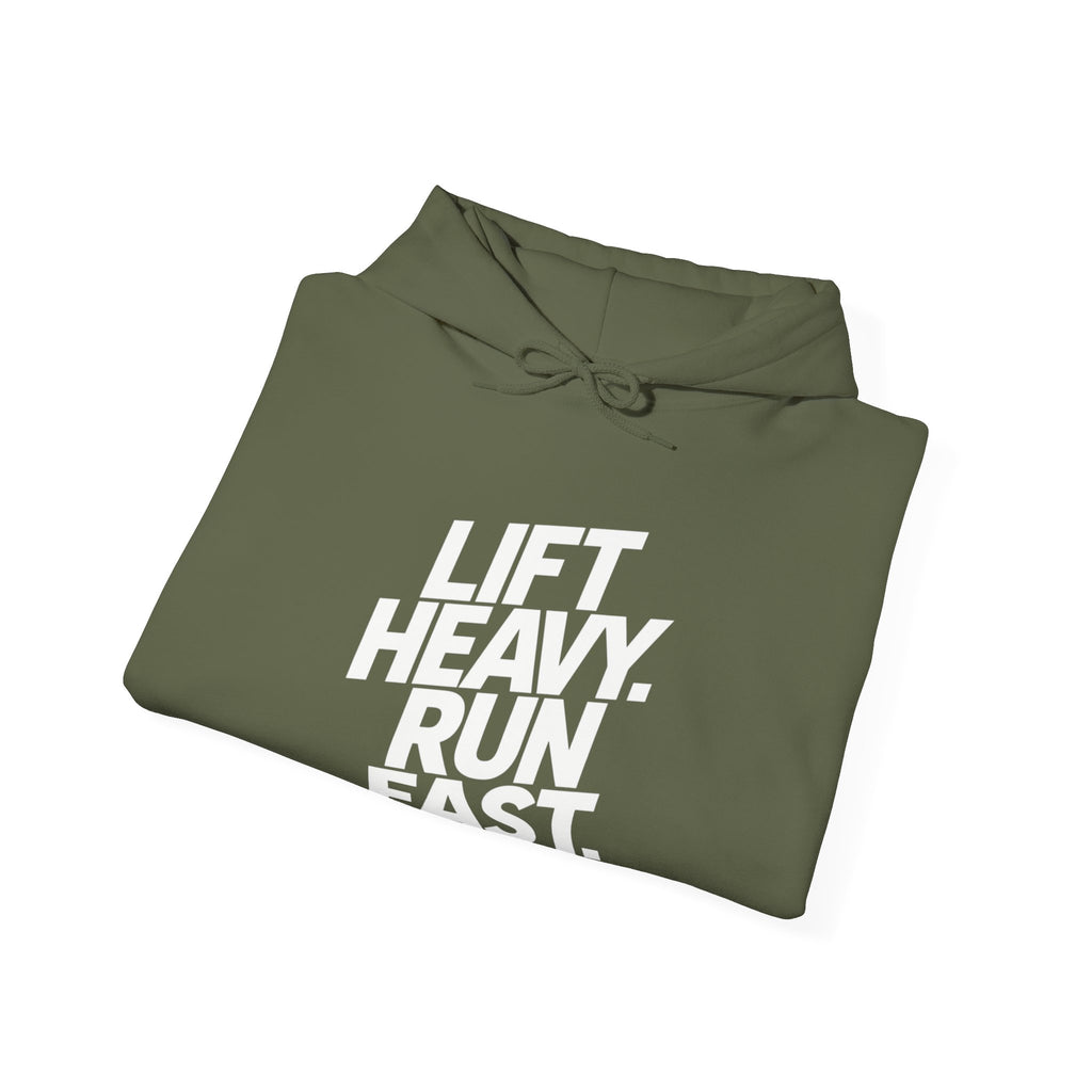Lift Heavy Run Fast - Unisex Heavy Blend Hooded Sweatshirt - Front White Logo
