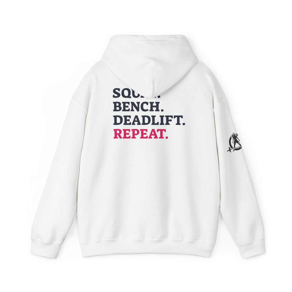 WWLW “Squat • Bench • Deadlift • Repeat” Hoodie - Black Logo Back