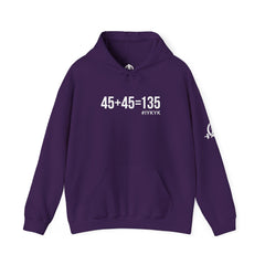 45 + 45 = 135  - Unisex Heavy Blend Hooded Sweatshirt  - White Logo Front & Arm - Plain Back