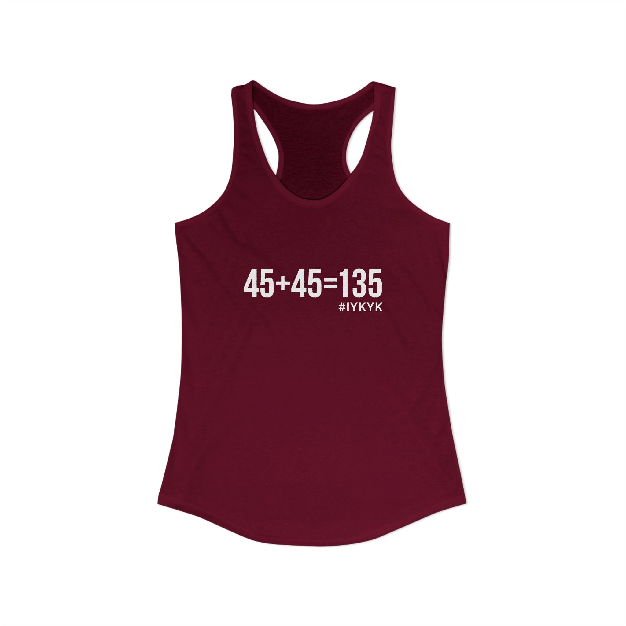 45 + 45 = 135 - Women's Ideal Racerback Tank - White Print Front & Back