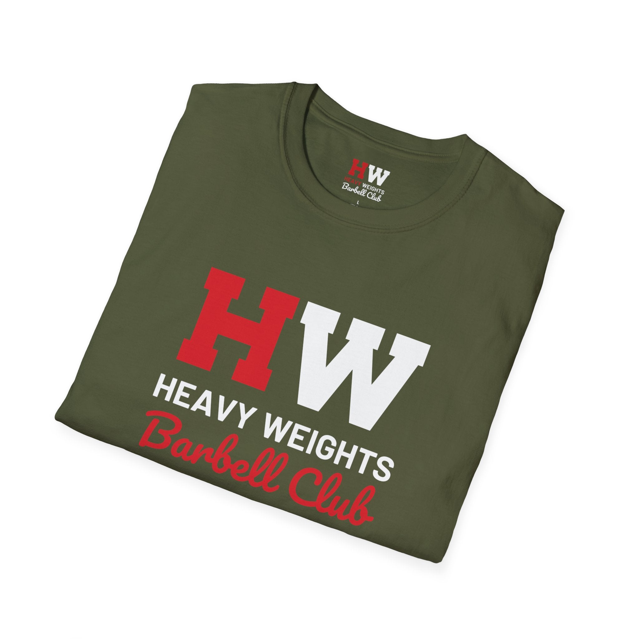 Heavy Weights Barbell Club  - Unisex Softstyle T-Shirt - Black Logo - Plain Back