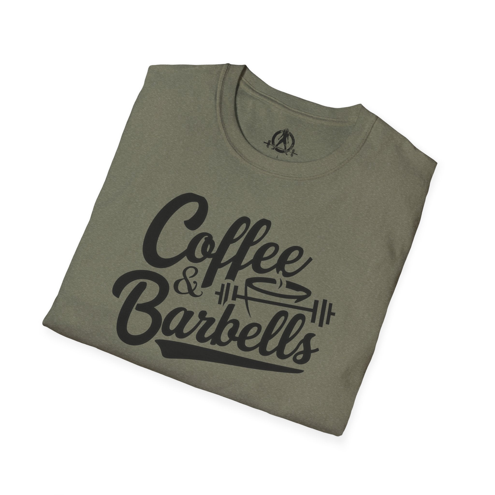 Coffee & Barbells - Unisex Softstyle T-Shirt - Black Print on Front Plain Back