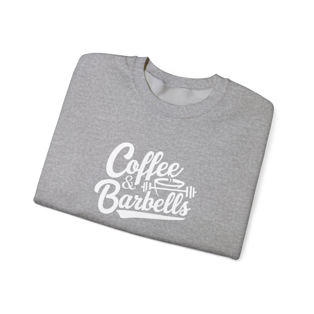 Coffee & Barbells - Unisex Heavy Blend™ Crewneck Sweatshirt - White Logo on Front