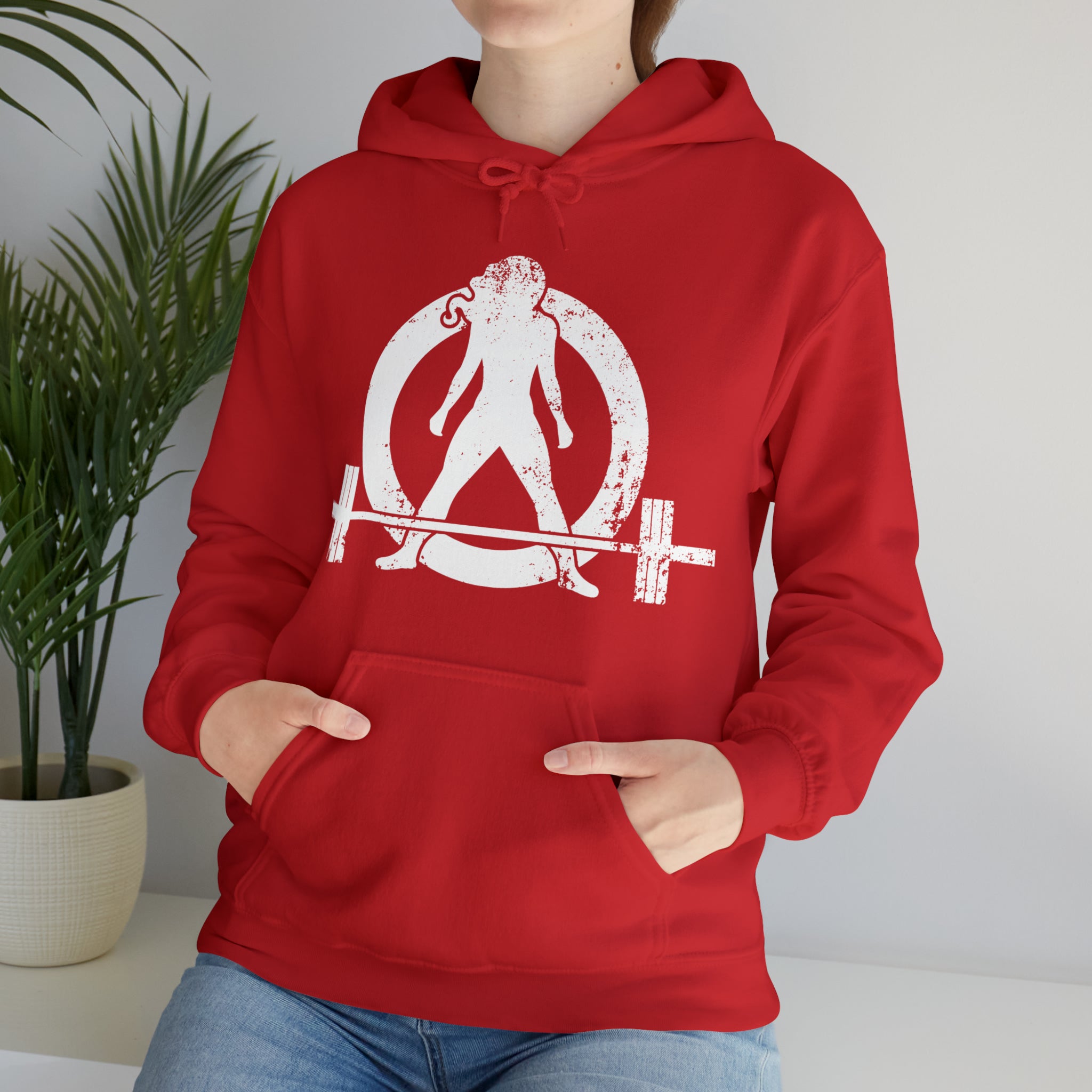 COFFEE and a Barbell  - Distressed White Logo  - Unisex Heavy Blend Hooded Sweatshirt