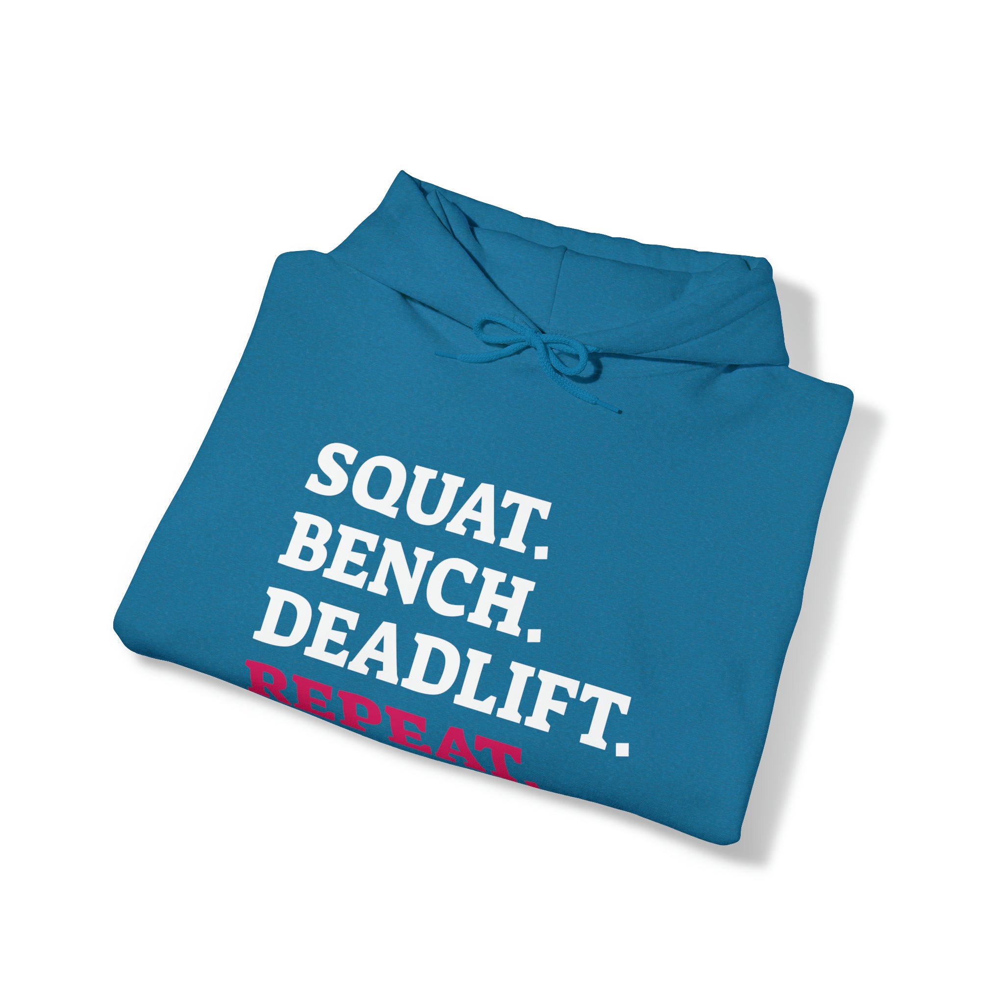 Squat Bench Deadlift Repeat - Unisex Heavy Blend Hooded Sweatshirt - Dark Logo - Pink - Plain Black