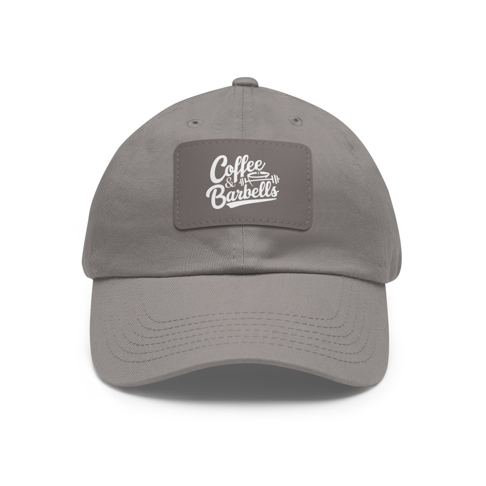 Coffee & Barbells - Dad Hat with Leather Patch (Rectangle) - White Font