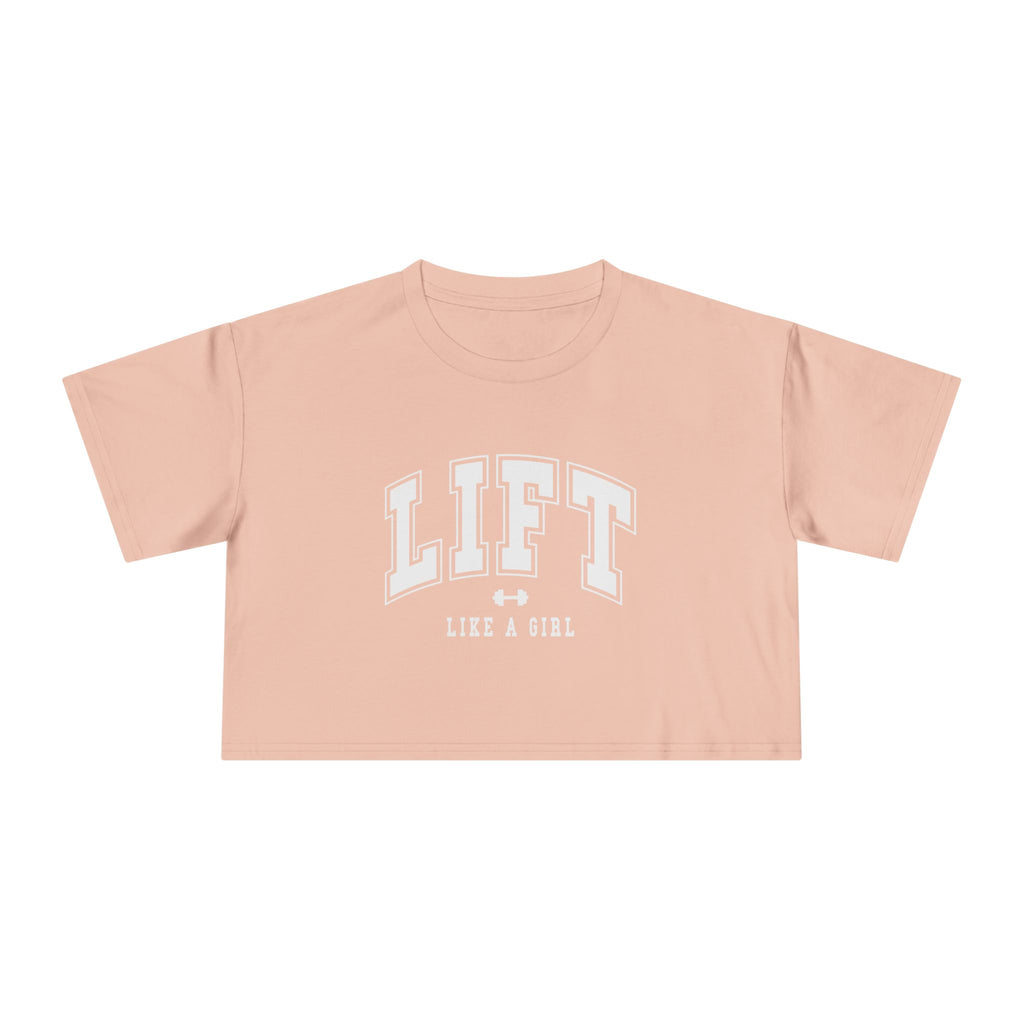 Lift Like A Girl - Women's Crop Tee - Pale Pink - Front White Logo
