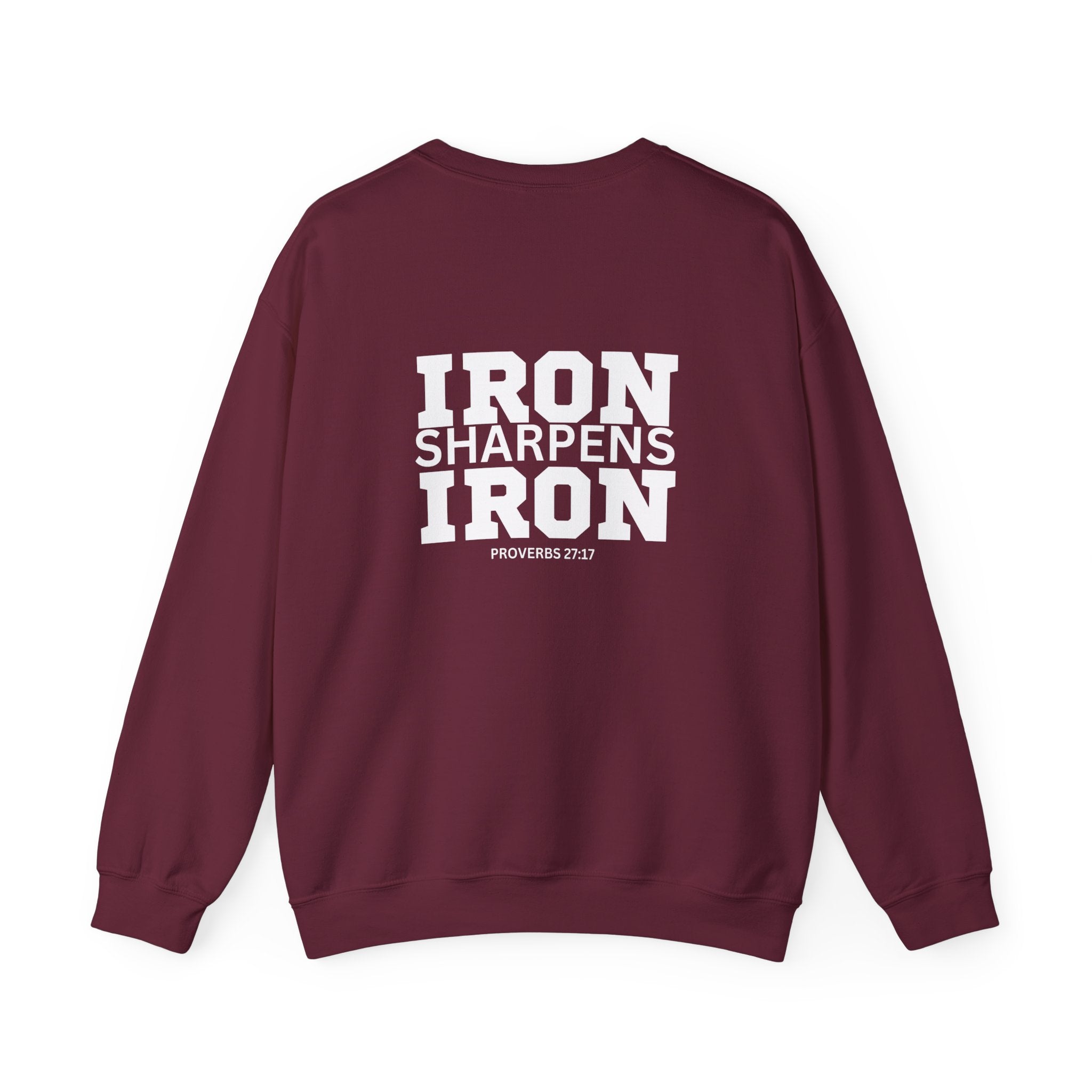 Iron Sharpens Iron - Unisex Heavy Blend™ Crewneck Sweatshirt - Front White Logo - Print on Front & Back