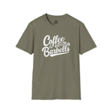 Coffee & Barbells - Unisex Softstyle T-Shirt - White Print on Front Plain Back