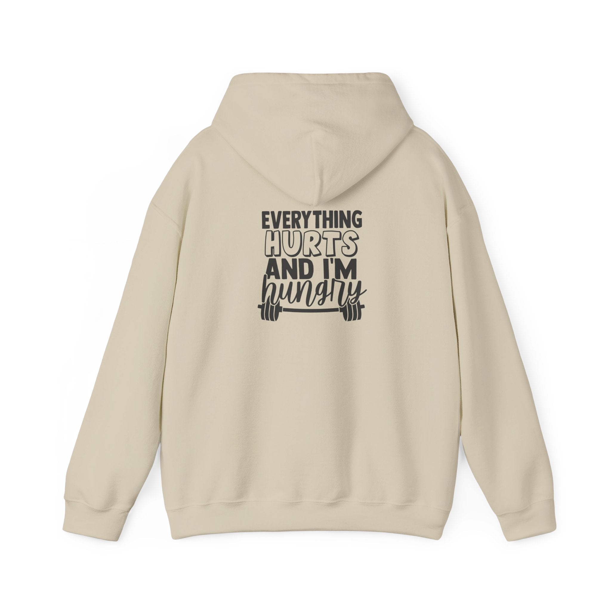 Everything Hurts & I'm Hungry  - Unisex Heavy Blend Hooded Sweatshirt  - Black Print Front and Back