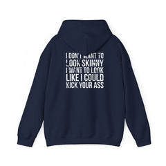 I DON’T WANT TO LOOK SKINNY – Unisex Heavy Blend™ Hooded Sweatshirt (Black Distressed Logo) 🖤💪🔥