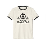 WWLW Barbell Club - Unisex Cotton Ringer T-Shirt - Black Logo Plain Back