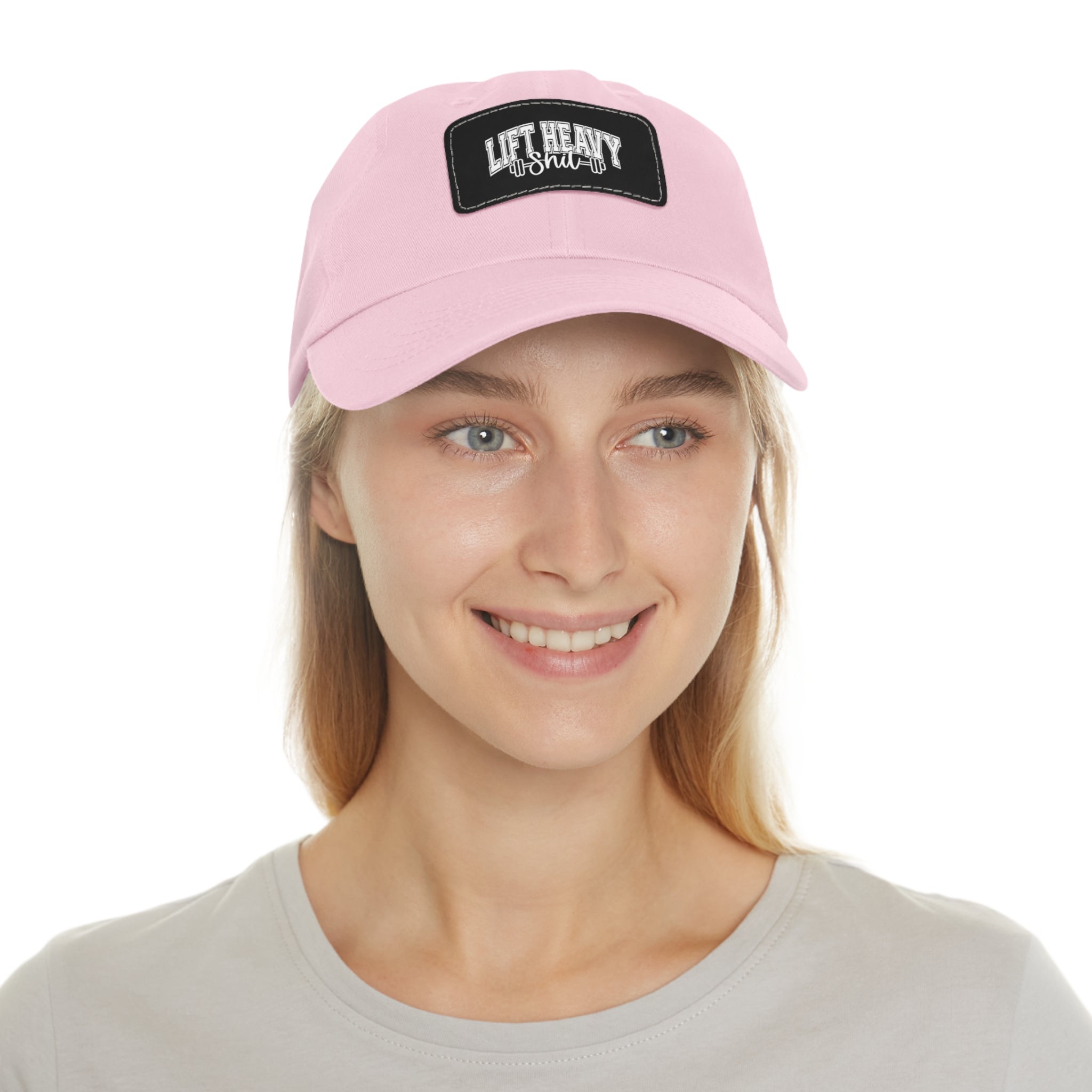 Lift Heavy Shit - Dad Hat with Leather Patch (Rectangle) - White Font