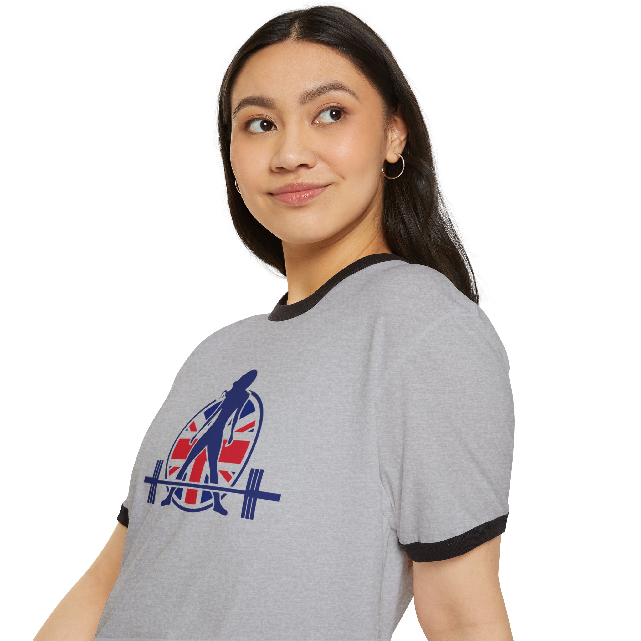 UK Collection - Unisex Cotton Ringer T-Shirt - Front Logo Front Plain Back