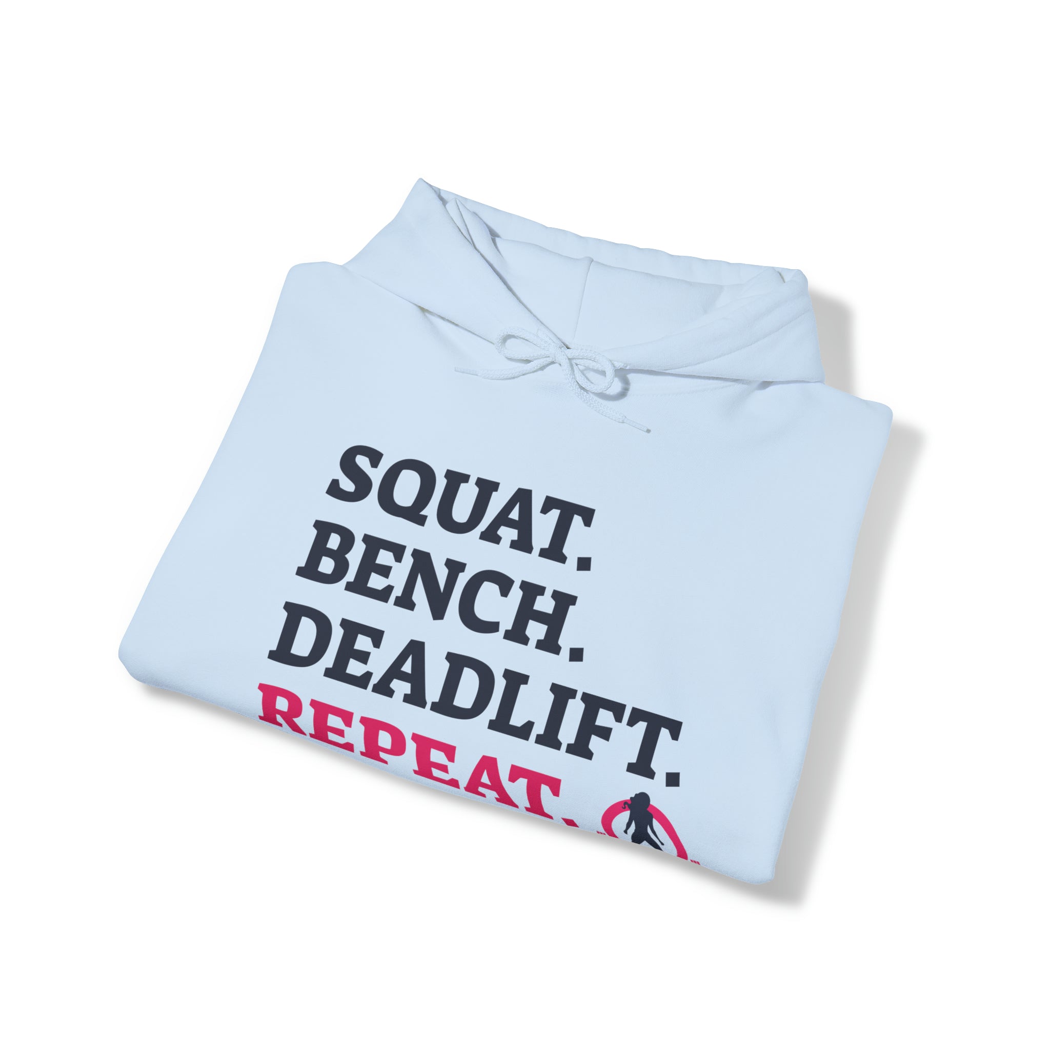 Squat Bench Deadlift Repeat - Unisex Heavy Blend Hooded Sweatshirt - Light WWLW Logo - Pink- Plain Black