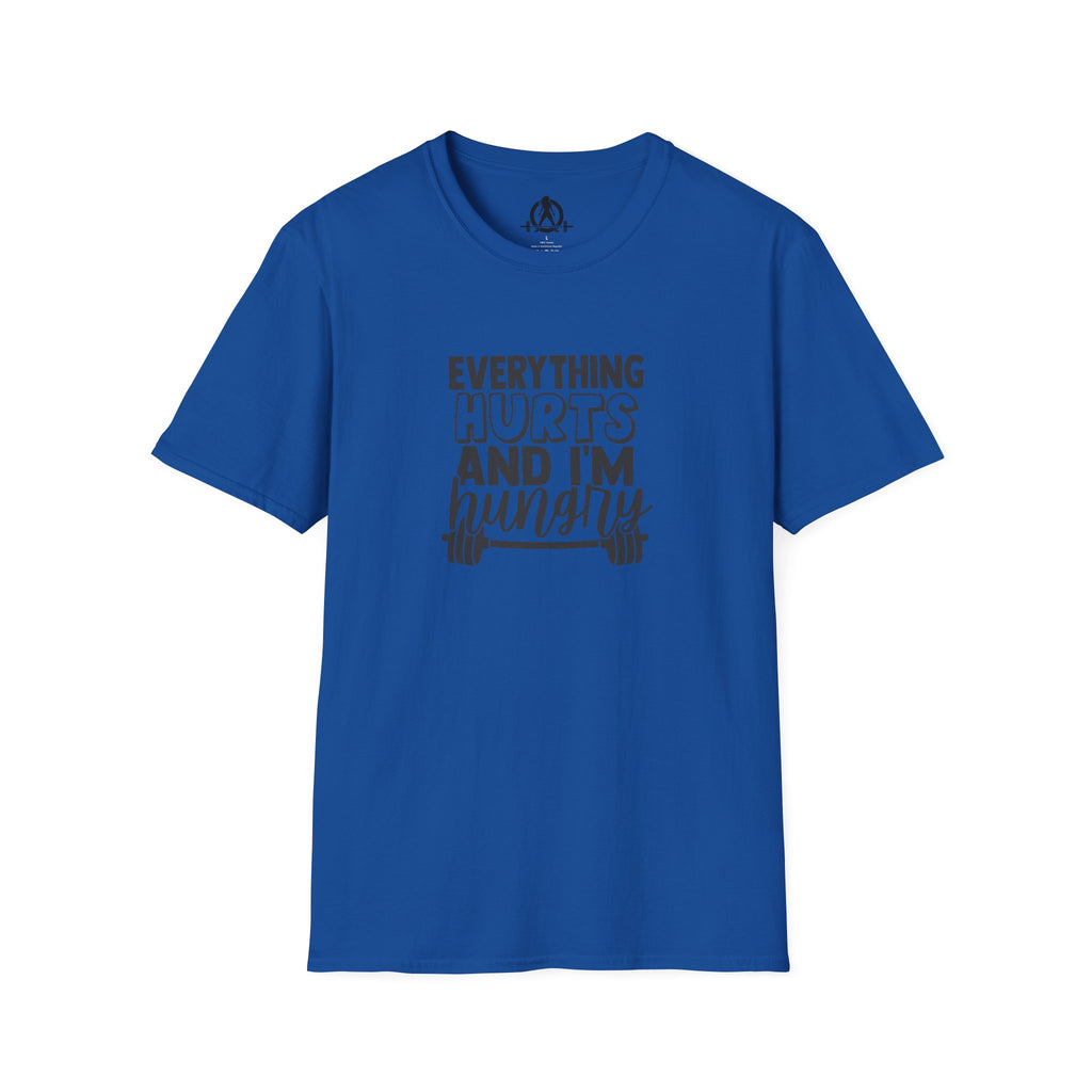Everything Hurts & I'm Hungry - Unisex Softstyle T-Shirt - Black Print on Front Plain Back