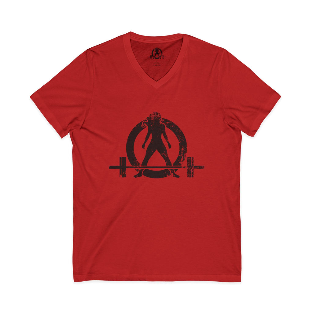 Strong Is Beautiful - Distressed Black Logo - Unisex Jersey Short Sleeve V-Neck Tee