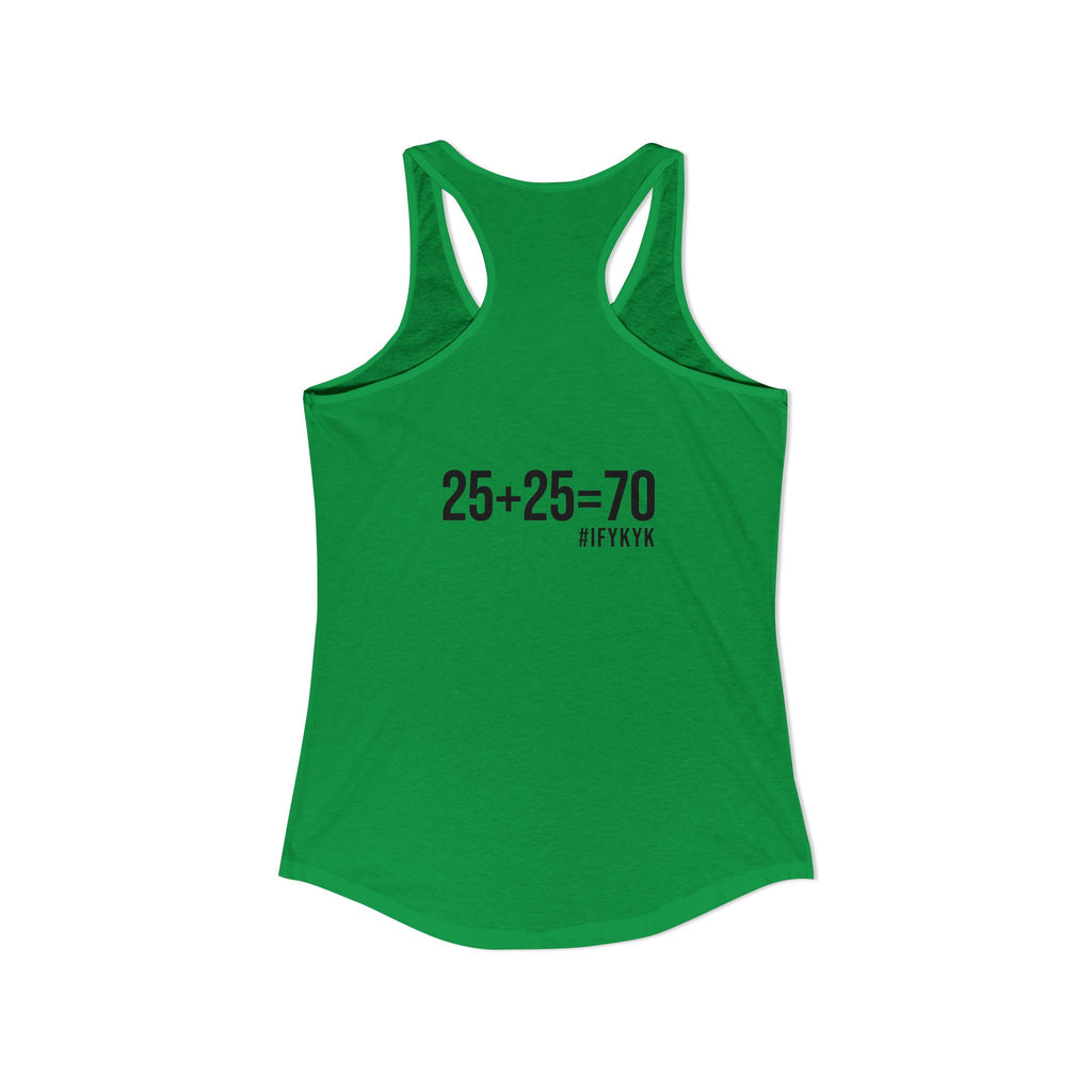 25 + 25 = 70 Women's Ideal Racerback Tank - Black Print Front & Back