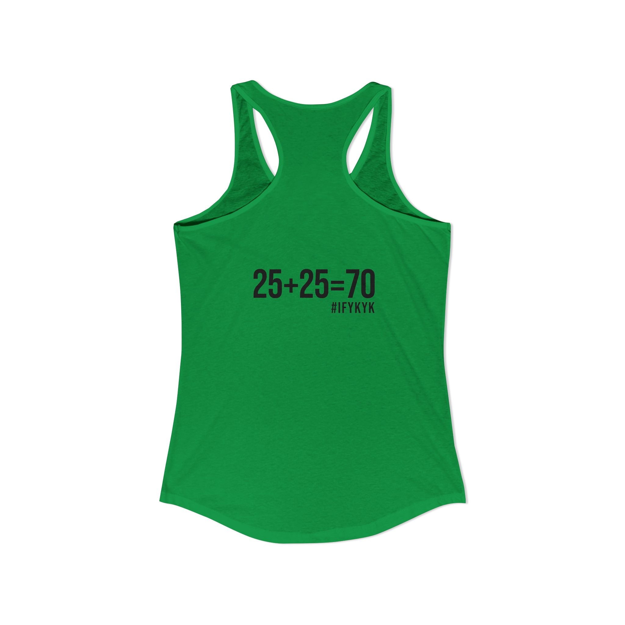 25 + 25 = 70 Women's Ideal Racerback Tank - Black Print Front & Back