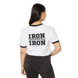 Iron Sharpens Iron - Unisex Cotton Ringer T-Shirt - Black Logo Front Plain Back