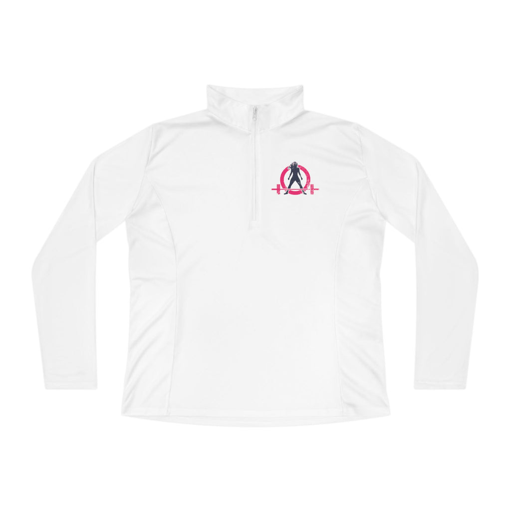 Ladies Quarter-Zip Pullover - White Distressed Logo