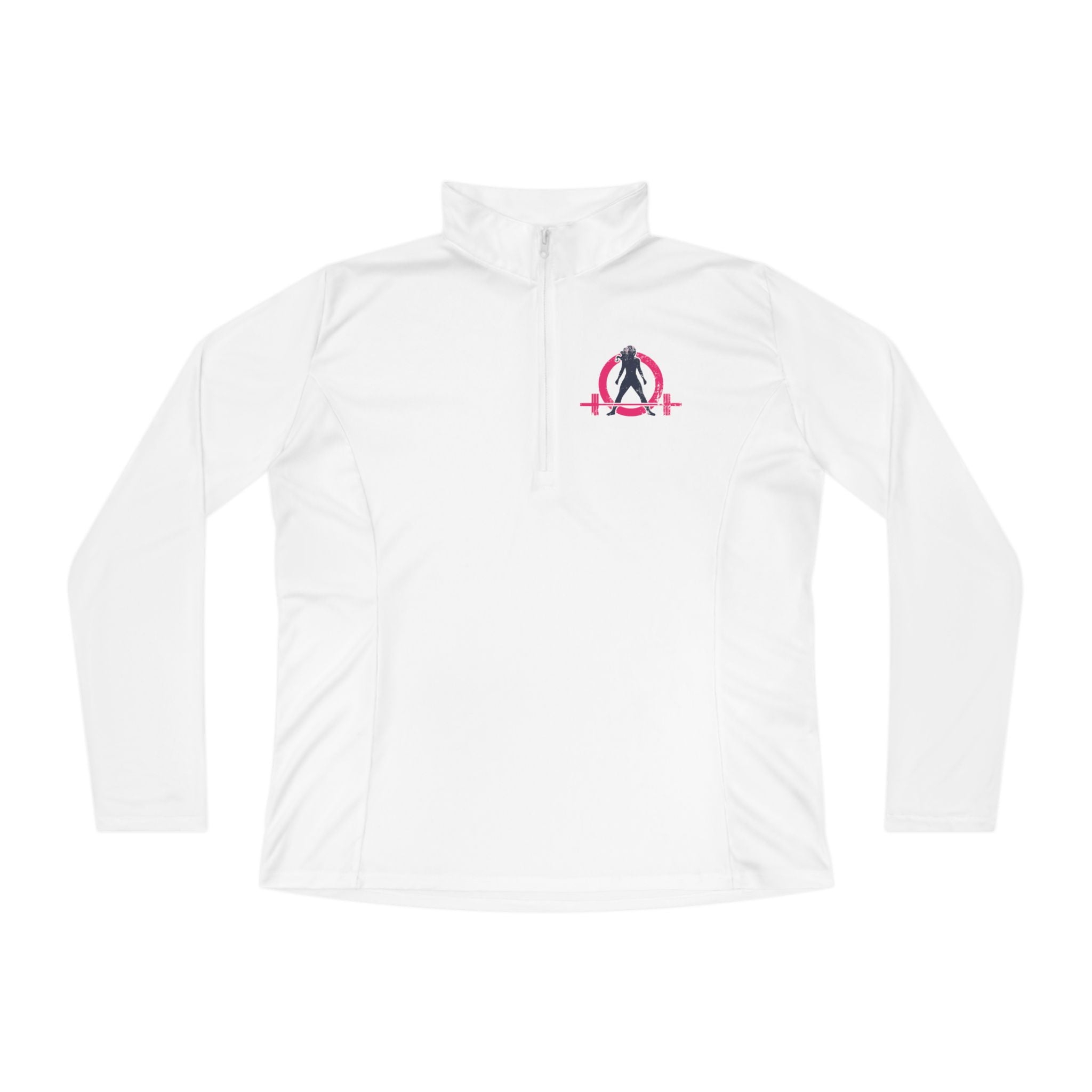 Ladies Quarter-Zip Pullover - White Distressed Logo
