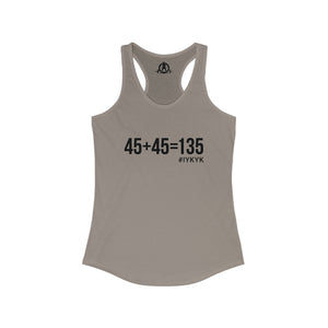 45 + 45 = 135 - Women's Ideal Racerback Tank - Black Print Front