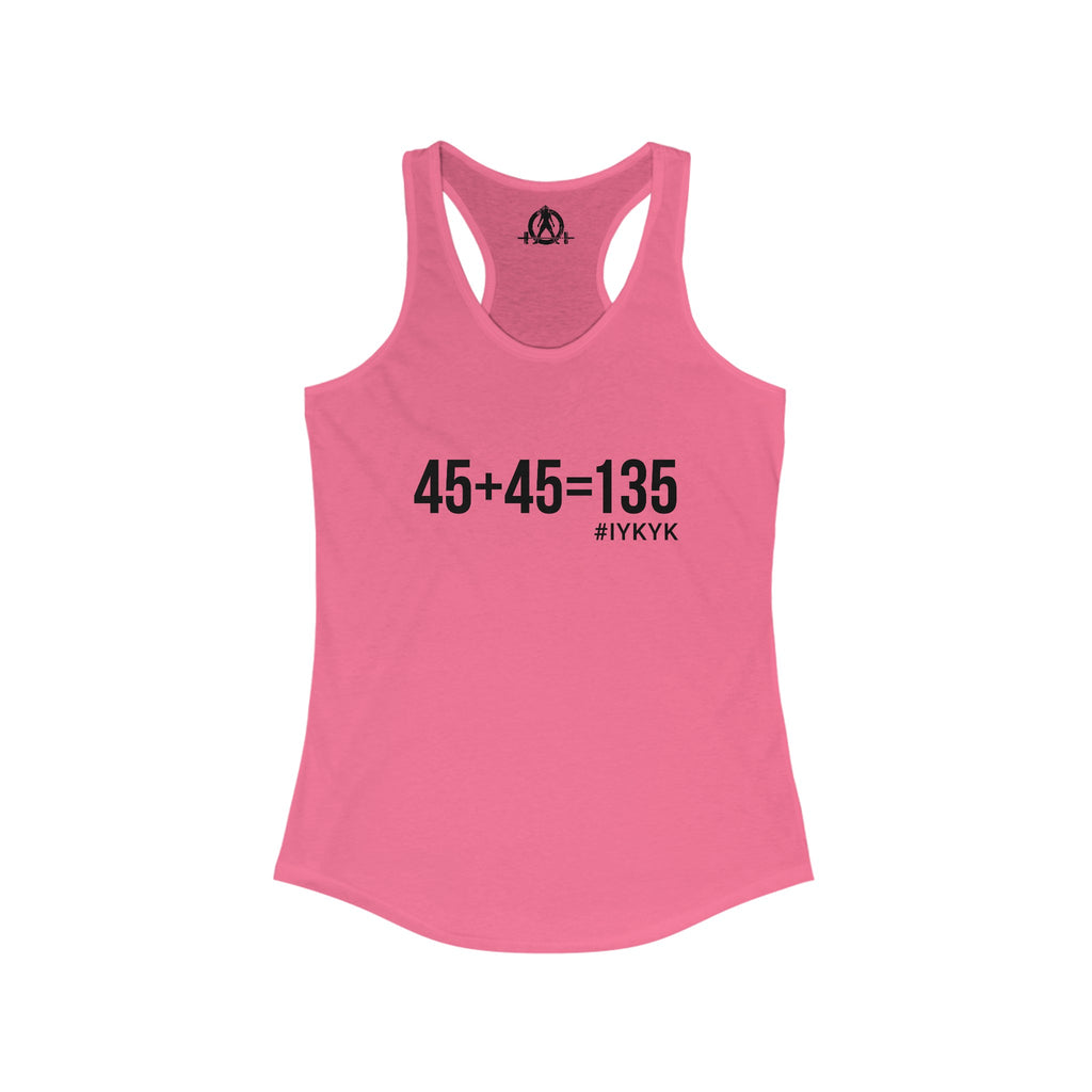 45 + 45 = 135 - Women's Ideal Racerback Tank - Black Print Front