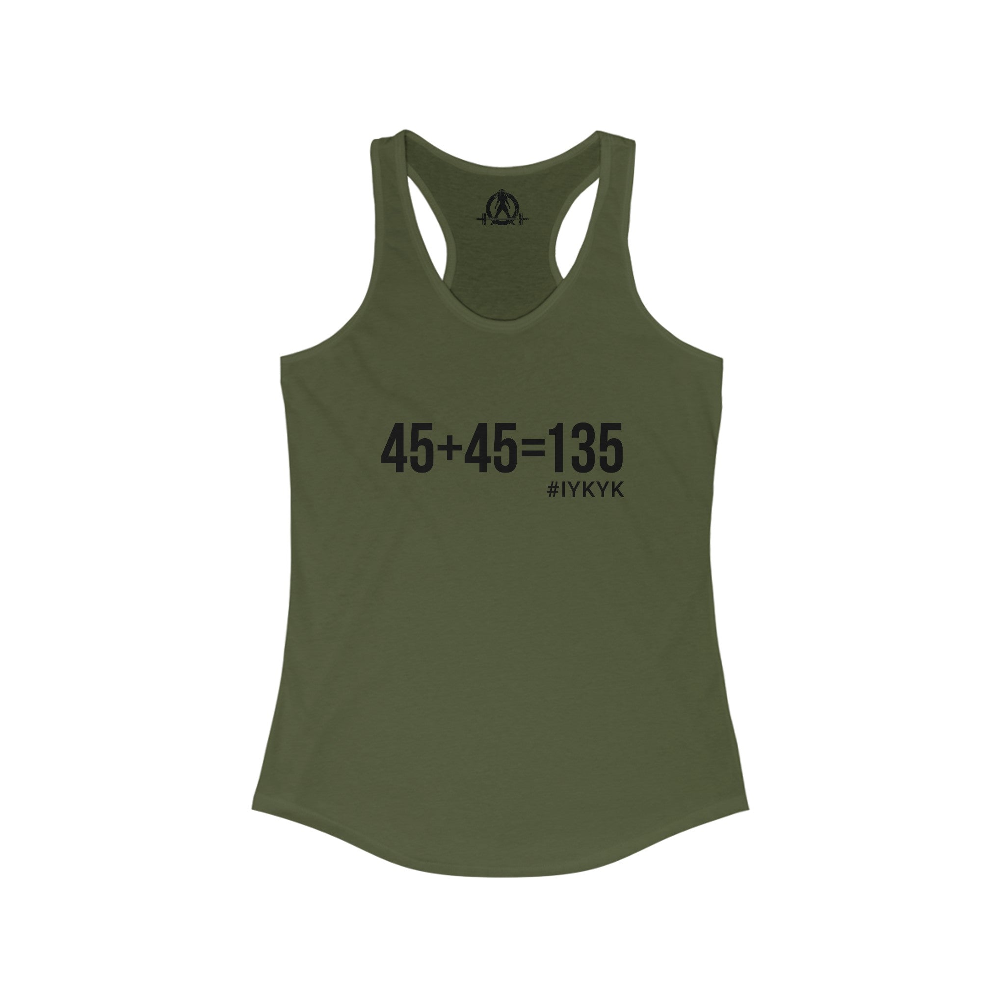 45 + 45 = 135 - Women's Ideal Racerback Tank - Black Print Front