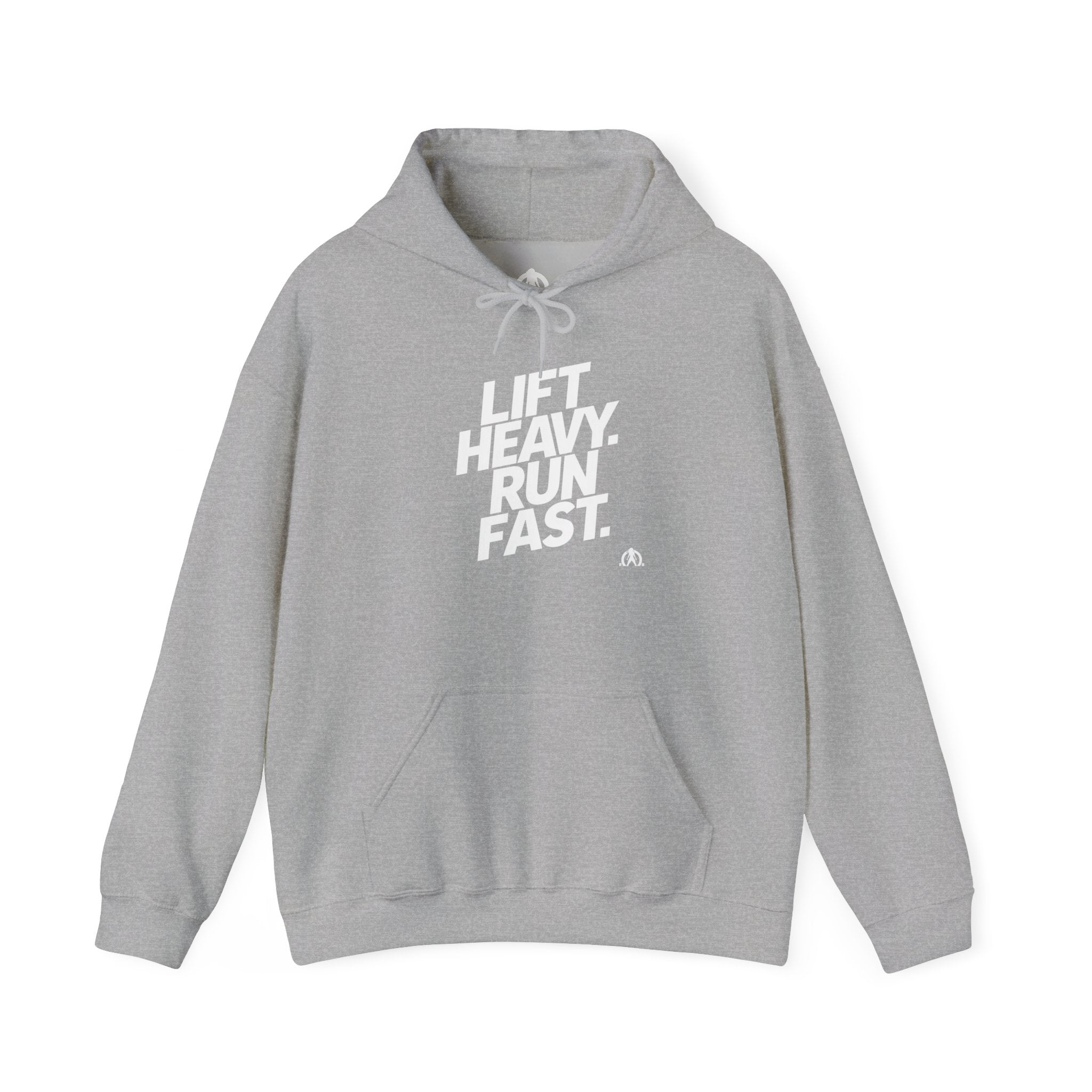 Lift Heavy Run Fast - Unisex Heavy Blend Hooded Sweatshirt - Front White Logo