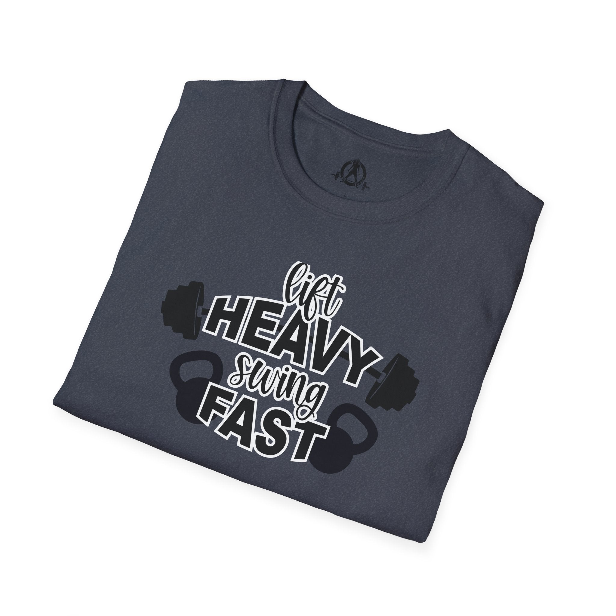 Lift Heavy Swing Fast - Unisex Softstyle T-Shirt - Front Logo Plain Back