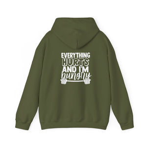 Everything Hurts & I'm Hungry  - Unisex Heavy Blend Hooded Sweatshirt  - White Print Front & Back